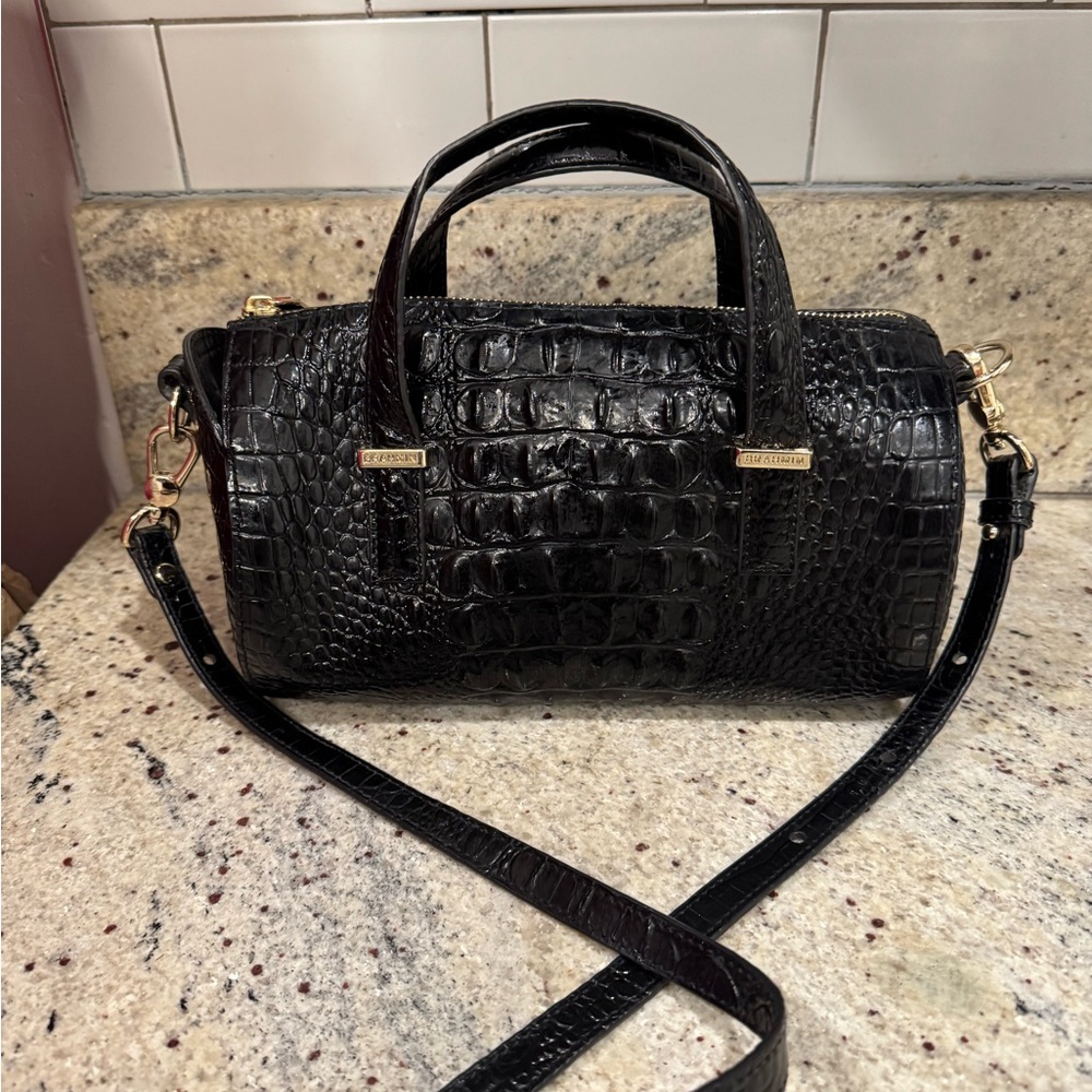 Brahmin CLAIRE Black Melbourne Leather Barrel Satchel Crossbody Bag